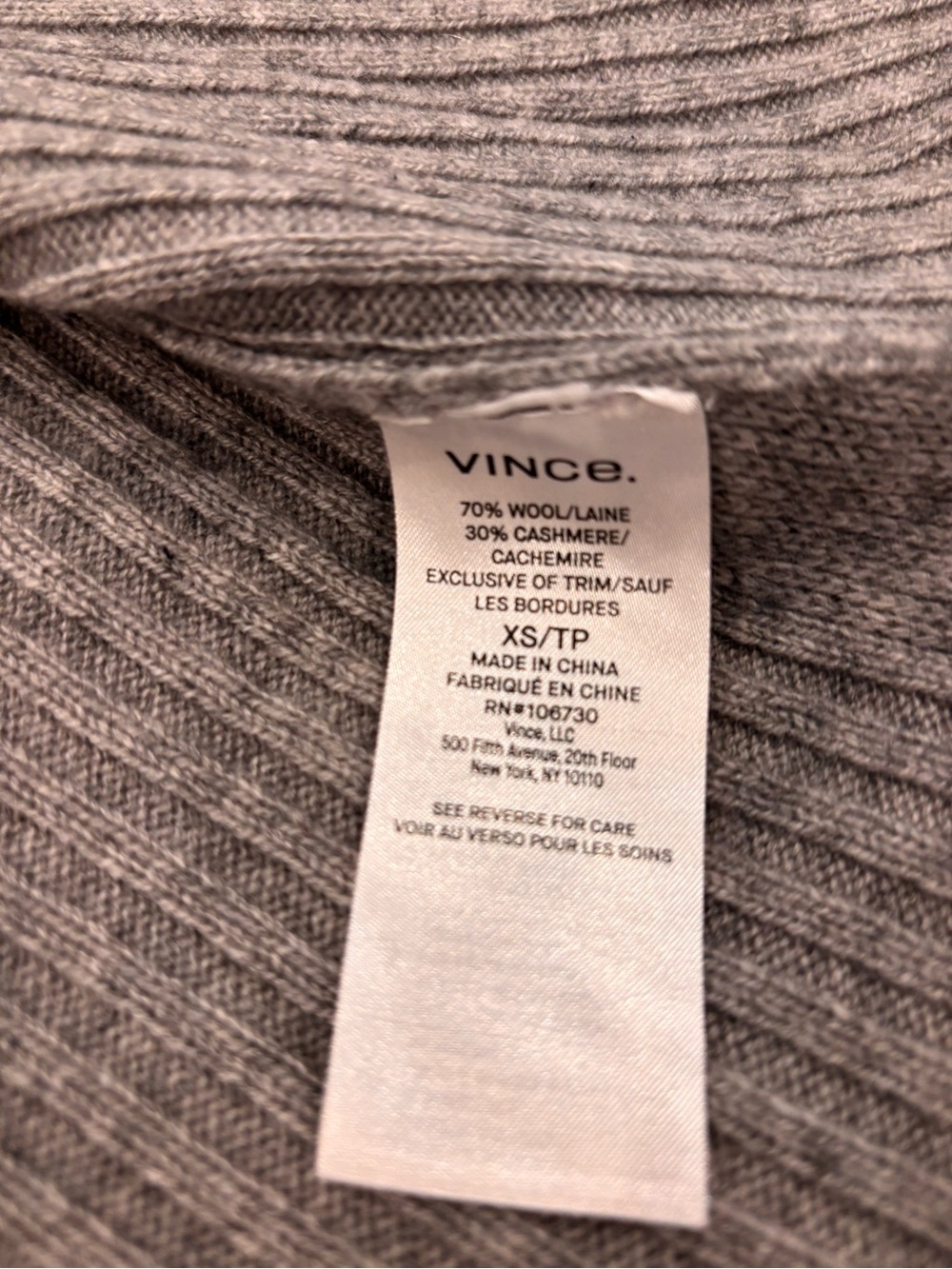 Vince Open-Front Ribbed Cardigan Sweater - Gray - Picture 7 of 7